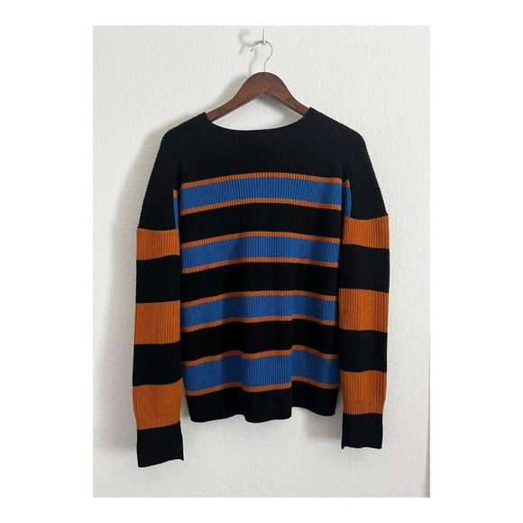 ALC Striped Oversized Wool Cashmere Crewneck Sweater Black Blue Medium - Picture 2 of 7